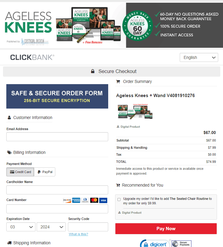 Ageless Kness-pricing-table